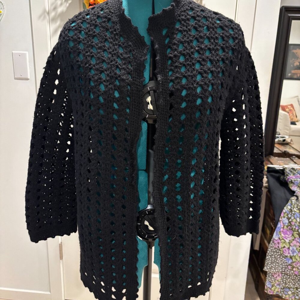 Pure wool hand made black cardigan size M